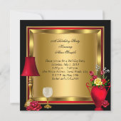 レッド金ゴールドバラデコールワインボトルグラスパーティー 招待状 (裏面)