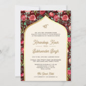 レッド金ゴールドバラフローラアナンドKarajシーク結婚ズ 招待状 (裏面)
