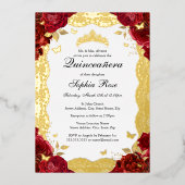 レッド金ゴールドバラレースバタフライキンセアニェラ誕生日 箔招待状 (正面)