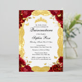 レッド金ゴールドバラレースバタフライキンセアニェラ誕生日 箔招待状 (立ち正面)