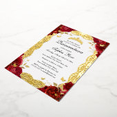 レッド金ゴールドバラレースバタフライキンセアニェラ誕生日 箔招待状 (回転した状態)