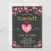 レッド金ゴールドバレンティーンズスウィートアート1歳 招待状 (正面)