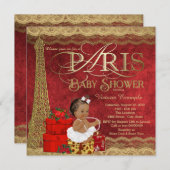 レッド金ゴールドパリエスニックガールベビーシャワー 招待状 (正面/裏面)