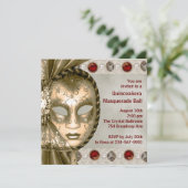 レッド金ゴールドパールレッド金ゴールドマスカレードパーティー 招待状 (スタンド正面)