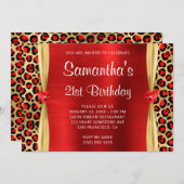 レッド金ゴールドヒョウ箔ジェムハート21歳 招待状 (正面/裏面)