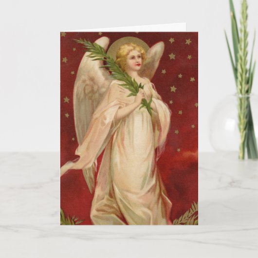 レッド金ゴールドビクトリアンクリスマスエンジェル カード (正面)