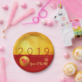 レッド金ゴールドピグペーパーカット2019パーティー紙プレート ペーパープレート (パーティー)