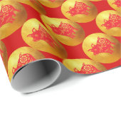 レッド金ゴールドピグペーパー中国のカット新年〔占星術の〕十二宮図ラップ ラッピングペーパー (ロールコーナー)