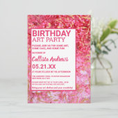 レッド金ゴールドピンク絵を描アクリルアートパーティー誕生日 招待状 (スタンド正面)