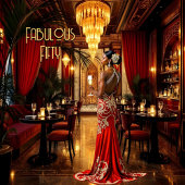 レッド金ゴールドファブラスアートデコドレスエスニックウーマン 招待状