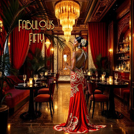 レッド金ゴールドファブラスアートデコドレスエスニックウーマン 招待状