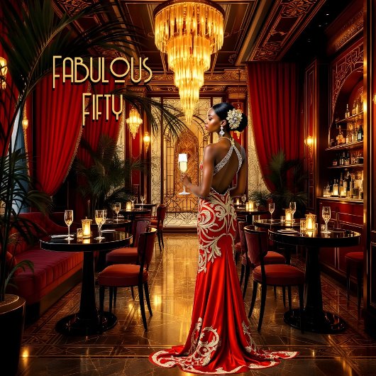 レッド金ゴールドファブラスアートデコドレスエスニックウーマン 招待状