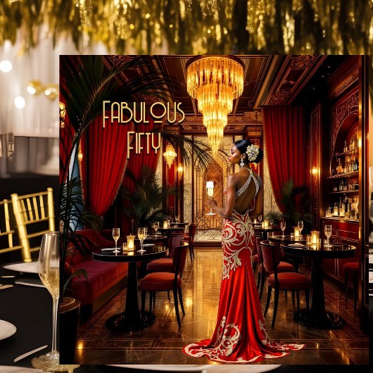 レッド金ゴールドファブラスアートデコドレスエスニックウーマン 招待状