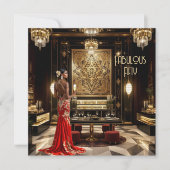 レッド金ゴールドファブラスアートデコルームエスニックウーマン 招待状 (正面)