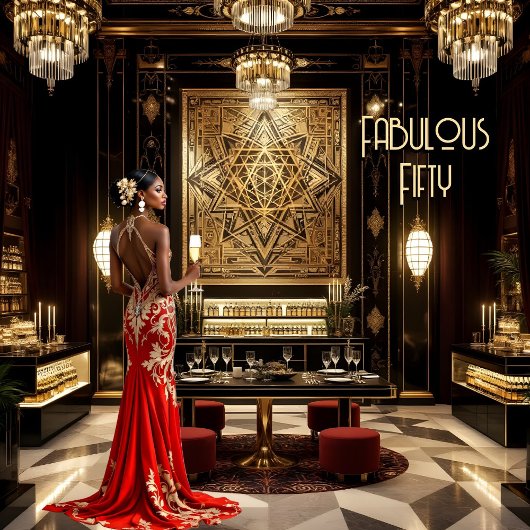 レッド金ゴールドファブラスアートデコルームエスニックウーマン 招待状