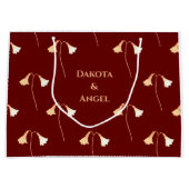 レッド金ゴールドフラワーカップルのロマンチック ラージペーパーバッグ (正面)