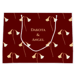 レッド金ゴールドフラワーカップルのロマンチック ラージペーパーバッグ