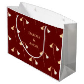レッド金ゴールドフラワーカップルのロマンチック ラージペーパーバッグ (裏面アングル)