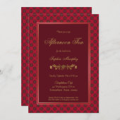 レッド金ゴールドフローラアフタヌーンティーブライダルシャワー 招待状 (正面/裏面)