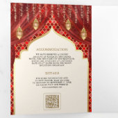 レッド金ゴールドフローラカーテンインディアンヒンドー結婚ズ 三つ折り招待状 (内部最初)