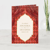 レッド金ゴールドフローラカーテンインディアンヒンドー結婚ズ 招待状 (正面)