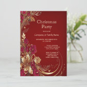 レッド金ゴールドフローラクリスマスパーティの招待状 招待状 (スタンド正面)