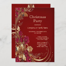 レッド金ゴールドフローラクリスマスパーティの招待状