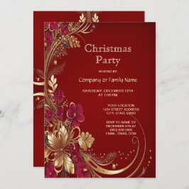 レッド金ゴールドフローラクリスマスパーティの招待状 招待状