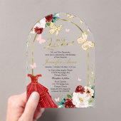 レッド金ゴールドフローラバタフライキンセアニラ アクリル招待状 (インサイチュ (ポータブル))