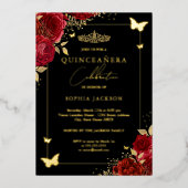 レッド金ゴールドフローラバタフライティアラキンセアニェラ 箔招待状 (正面)