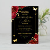 レッド金ゴールドフローラバタフライティアラキンセアニェラ 箔招待状 (立ち正面)