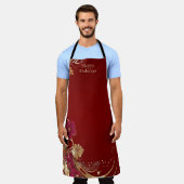 レッド金ゴールドフローラホリデーエプロン エプロン (着用した状態)