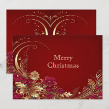 レッド金ゴールドフローラホリデーカード