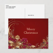 レッド金ゴールドフローラホリデークリスマスポストカード ポストカード (正面/裏面)