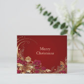 レッド金ゴールドフローラホリデークリスマスポストカード ポストカード (スタンド正面)