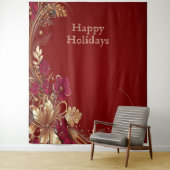 レッド金ゴールドフローラホリデーバックドロップ タペストリー (インサイチュ)
