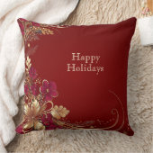 レッド金ゴールドフローラホリデー装飾用クッション クッション (ブランケット)