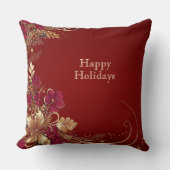 レッド金ゴールドフローラホリデー装飾用クッション クッション (正面)