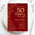 レッド金ゴールドフローラ50th誕生日パーティー 招待状<br><div class="desc">レッド金ゴールドフローラ50th誕生日パーティーの招待状。ボタニカルモダンアウトラインスケッチアクセント、金ゴールドフォイルフェイク、タイポグラフィスクリプトフォントを備えたミニマルなデザイン。トレンディーシンプル招待状カードは女性の日スタイリッシュお祝いに最適。任意のカスタマイズ年齢にすることができる。印刷されたZazzle招待状または即時ダウンロードのデジタル印刷可能なテンプレート。</div>
