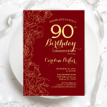 レッド金ゴールドフローラ90th誕生日パーティー 招待状<br><div class="desc">レッド金ゴールドフローラ90th誕生日パーティーの招待状。ボタニカルモダンアウトラインスケッチアクセント、金ゴールドフォイルフェイク、タイポグラフィスクリプトフォントを備えたミニマルなデザイン。トレンディーシンプル招待状カードは女性の日スタイリッシュお祝いに最適。任意のカスタマイズ年齢にすることができる。印刷されたZazzle招待状または即時ダウンロードのデジタル印刷可能なテンプレート。</div>