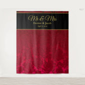 レッド金ゴールドブラッククリスマス冬の結婚式の背景 タペストリー (正面)