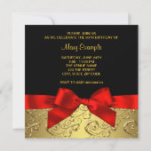 レッド金ゴールドブラックダマスク女性80thバースデーパーティー 招待状 (裏面)