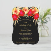 レッド金ゴールドブラックパームスハイビスカスフローラ誕生日 招待状 (スタンド正面)