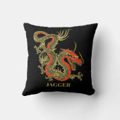 レッド金ゴールドブラックファンタジー中国のドラゴン クッション (裏面)