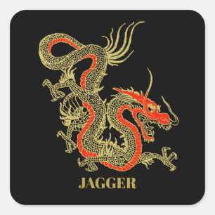 レッド金ゴールドブラックファンタジー中国のドラゴン スクエアシール