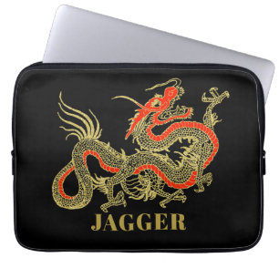 レッド金ゴールドブラックファンタジー中国のドラゴン ラップトップスリーブ