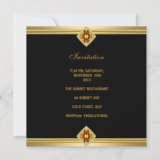 レッド金ゴールドブラックレオパード宝石40歳の誕生日 招待状 (裏面)