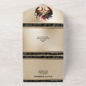 レッド金ゴールドブラック結婚マスカレードのカーニバルシック オールインワン招待状 (外側)