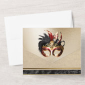 レッド金ゴールドブラック結婚マスカレードのカーニバルシック オールインワン招待状 (裏面)