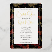 レッド金ゴールドブラック蝶離れブライダルシャワー 箔招待状 (正面)